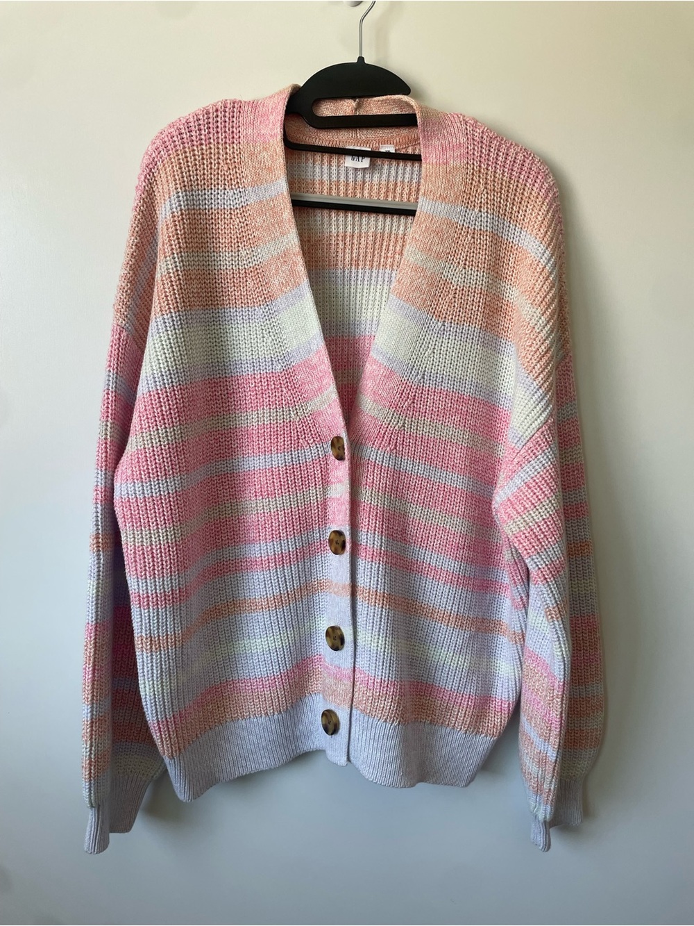 GAP Pastel Striped Button-Front Cardigan - Pink, Peach, White size XXL